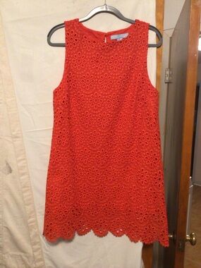 Hill House The Charlie Poppy eyelet dress with scalloped edges SZ M